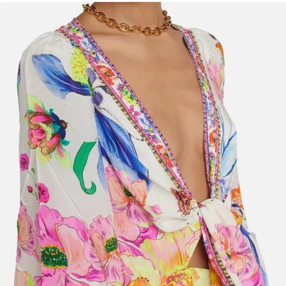 Camilla Silk V-Neck Floral Long Sleeve Maxi Dress SMALL!! - Picture 3 of 6